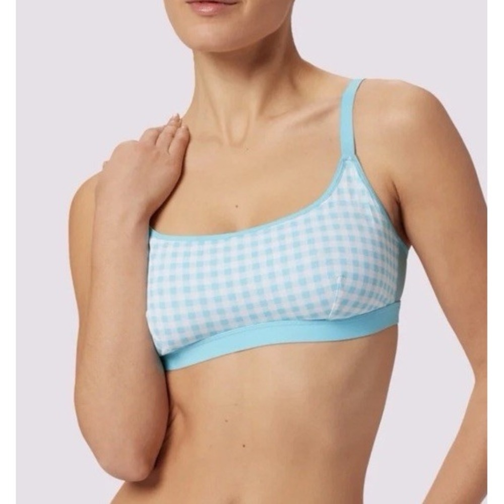 Parade Women's Re:Play Scoop Wireless Aqua/White Gingham Bralette Bra Size Med